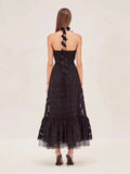 Niche 2024 Summer New Hanging Neck Design Hand Nail Flower Thoracic Hollow Long Dress Woman