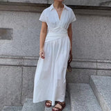Women's Summer Collar Temperament Shirt Skirt High Waist Repair Fashion Commuting Long Skirt