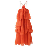 Women's Clothing Hanging Neck Sleeveless Backlace With Multi-Layer Lotus Edge Court Style Elegant Dress HZ0628