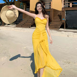 Slings Slims And Irregular Open Fork Long Skirt Beach Holiday Birthday Dinner Small Dress