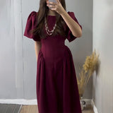 Women's 2025 Summer New Bubble Sleeve Tie With Fashion Temperament Dress Dress