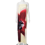 Women's Clothing 2024 Summer New Printed Chest Exposed High-Rise Dress DJPT