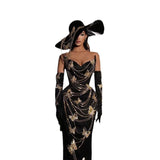 Body Golden Butterfly A Diamond Chain Dress Sexy Breast Repair Velvet Party Dress