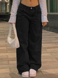 Burst Low-Rise Jeans Fashion Retro Straight Pants Loose Street Style Denim Trousers DJPT