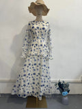 New Gentle Wind Crush Floral Dress Women's Round Collar Long-Sleeved Leaf-Side Dress
