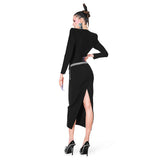 2024 New Sexy V-Neck Long-Sleeved Diamond Elastic Bandatry Party Party In The Long Dress