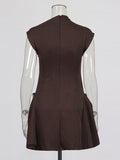 Hot Sleeveless Sexy Style Symmetrical Folded Skirt 2025 Summer New Slanted Waist Dress