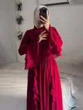 New Chiffon Ear Splicing Chiffon Temperament Half-High Collar Long Dress