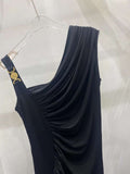 Vest-Packed Ass-Back Dress 2024 Summer Fashion Personality Collar Asymmetric Folds Slimming Skirt
