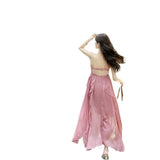 Lotus Leaf Side Pink Holiday Hanging Back Hanging Neck Sling Dress Female Atmosphere Feel Seaside Take Pictures Long Skirt