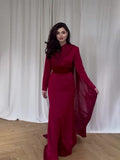 2024 Fashion Temperament Long-Sleeved Splicing Design Velvet Shawl Court Dress