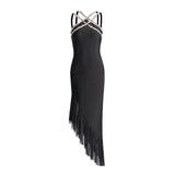 Babes Dress 2025 Spring New Heavy Industry Diamond Slings Irregular Lotus Edges Hip Dress Girl