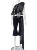 Women's Clothing Wave Point Sleeveless Shoulder Small Coat Belt Micro-Tram Trousers Set DJPT