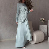 Women's New Autumn Collar Collar Overlapping Design Dress Dress High-Rise Collar With Long Skirt