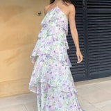 Beautiful Retro Floral Hanging Neck Sling Dress Summer Design Feel Seaside Vacation Beautiful Temperament Dress Woman HZ0628