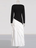 Temperament Long Dress Women's Dress 2025 Spring New Irregularly Pressed Folded Long-Sleeved Thin Dress Woman