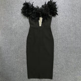 Women's Fashion Feathers Diamond Bandage Dress Party Elegant Temperament Dress Dress Dress