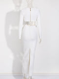 Dress Set Long-Sleeved Flower Top Open Fork Long Dress Sexy Elegant Independent Design Women's Clothing