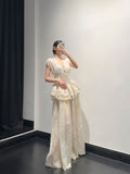 Fairy Lace Lace Lace Waist Blouse Half Dress Set