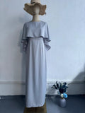 New Solid-Colored Set Of Fassing Bat Shawl Temperament Waist Long-Sleeved Dress