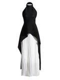 Temperament Elegant Wind 2025 Spring New Fashion Sleeveless Hanging Neck Top + Folded Skirt Suit Woman