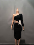 New Fashion Sexy Flowers To Wear A One-Shoulder Banded Dress Light Luxury Niche Evening Dress