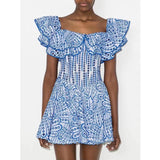 Niche Brand Sweet Sexy One-Word Lotus Leaf Edge Hollow Embroidery Showing Thin Waist Holiday Dress