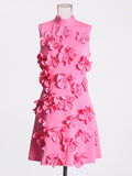 Temperament Famous Style Short Dress 2025 Spring New Heavy Industry Three-Dimensional Flowers Spliced With Dress Dress Woman