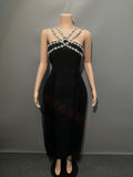 Hot Temperament Elegant Female Banding Dress Net Yarn Studded Dress High-End Evening Dress