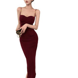 French High-End Evening Dress Small Red Dress Temperament Body-Body-Bendage Sling Dress Dress Woman