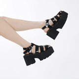 New Round Head Pine Bottom Strapped Hollow Leisure Thick Summer Thick Heel Soft-Soled Sandals High Quality Shoes