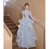Evening Dress Dress Light Luxury Small High-End Temperament Blue Birthday Princess Dress Adult Ceremony Host Fluffy Skirt