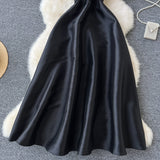 A line Straps Black Satin Holiday Dresses Midi Length Women's Dress SD1272