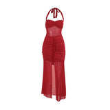Autumn 2025 New Temperament Sexy Mesh Splicing Shrink-In-Law Skirt Dress Woman DJPT