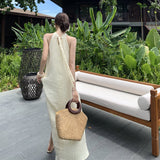 Side-Scucked Neck Dress Women's New Summer Thai Sanya Seaside Holiday Pink Long Dress