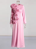 Wind Party Dress 2025 Summer New Round Neck Side Three-Dimensional Flowers Decorated Solid Color Repair Dress Dress Woman