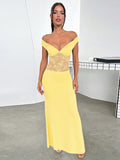 Women's Solid Color Bare Shoulder Lace Splicing A Word Dress DJPT