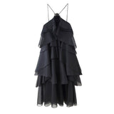 Women's Clothing Hanging Neck Sleeveless Backlace With Multi-Layer Lotus Edge Court Style Elegant Dress HZ0628
