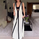 Women's Summer Sexy V-Neck Wide Shoulder Collsion Casual Dress
