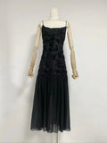 Dress Dress French Fresh Sweet Three-Dimensional Rose Flowers Spliced Chiffon Sling Dress Dress