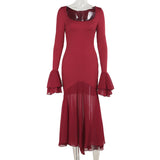 Sexy Square Collar Long-Sleeved Lotus Leafy Dress Woman 2025 Autumn Fashion Dress DJPT