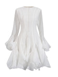 Design-Sensitive Fairy Dress 2025 Summer New Round Neck Lotus Side Horn Sleeve Dress Dress Woman