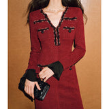 2024 Autumn And Winter Small Fragrant Wind Hit The Fish Tail Waist Dress Temperament High-End V-Neck Long Dress