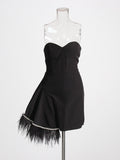 Babes Dress Woman 2025 Spring New Temperament Feather Splicing Flower Set Body Bram Dress Dress