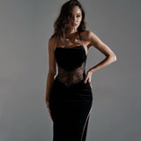 Summer New Dress Woman Sexy Lace Velvet Splicing Open Back Dress DJPT