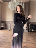 Autumn New Famous Wind Dye Repair Gradient Pressure Folding Long Dress Woman