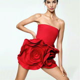 Bra Strap Dress With Stylish Three-Dimensional Big Flower Party Party Dress Dress Dress
