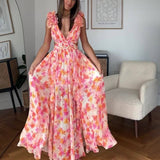New Fashion Casual Home Sexy Printing Tie With Waist Folded Dress Woman
