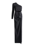 Goddess Wind Bag Hip Skirt Women's Dress 2025 New Slant Shoulder Shoulder Hollow Elastic Body Dress