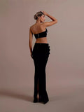 Fashion Heavy Industry Braided Flower Diamond Bag Bandage Long Skirt Party Two-Piece Dress